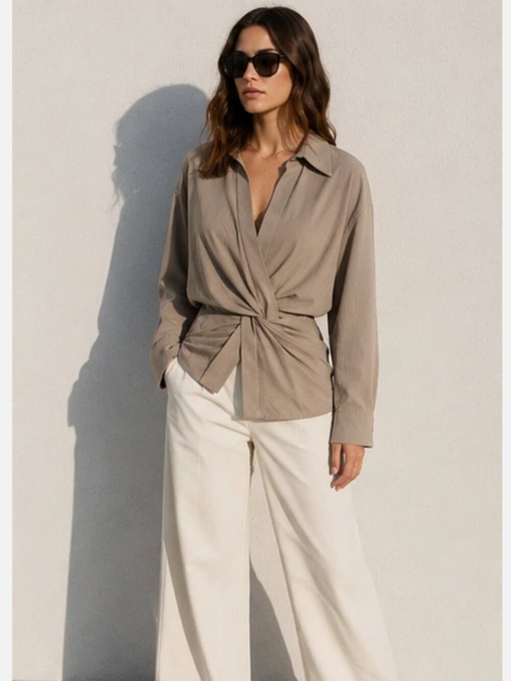 Zara LS Women's Twist Front Blouse Sz S French Girl